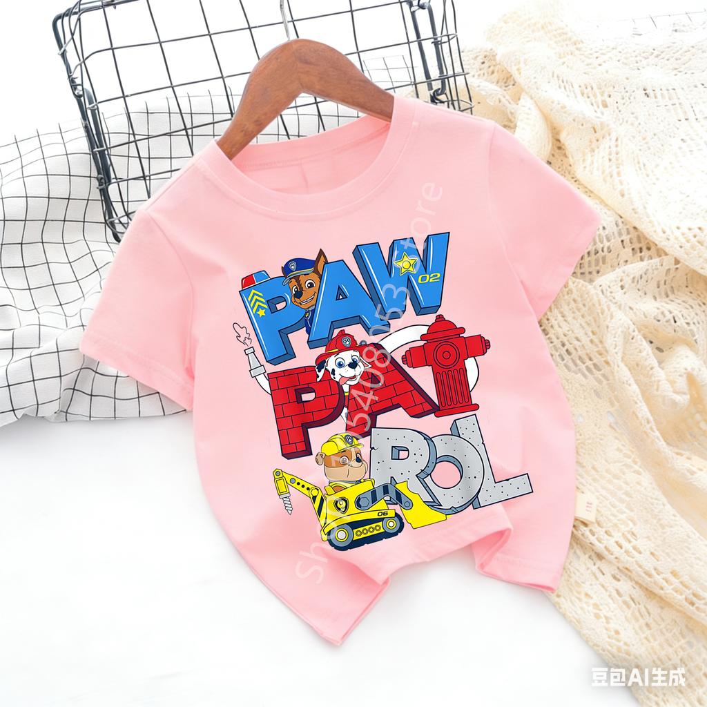 Paws Patrols Cool TShirt Skye Chase Summer Oneck Tops Boy Girl Number Tees Animal Baby Birthday Clothes Cartoon Casuals Tops