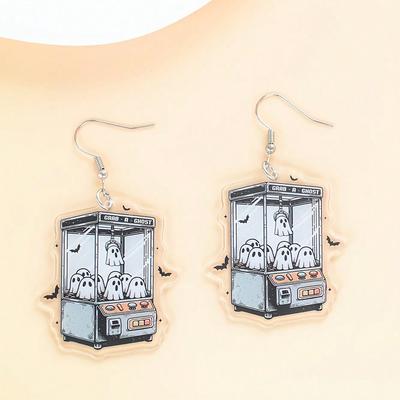 2D Charmante Bunte Fliege Geist Ohrringe, Acryl Doppelseitiges Druckdesign, Ohne Glitzer, Cartoon Leichte Ohrringe, Perfektes Halloween-Geschenk