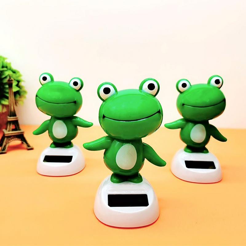 car Solar Swinging Cartoon Frog Cute Bobble Head Dancing Frog Shaking Head Ornament Car Interior Dashboard Ornament Gift