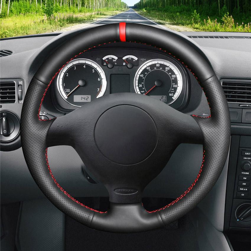 Black Faux Leather Car Steering Wheel Cover for Volkswagen VW Golf 4 (IV) Passat Polo Bora 1997-2005 Seat Leon MK1 Toledo 1998-2005