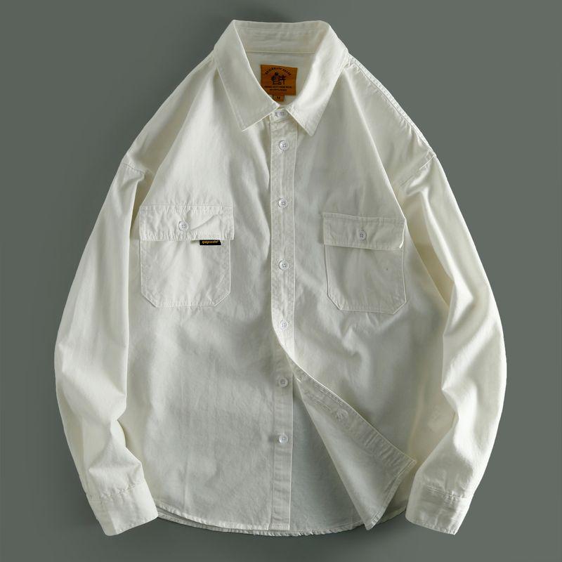 Export Export Tail Single Men's Cut Label Big Brand Leak-Picking Pure Color Multi-Pocket Workwear Shirt Long Sleeve Pure Cotton Shirt Autumn