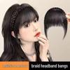 Women's Real Hair Wig with Braided Bangs, Seamless Front Hairline, Hairband To Conceal Top White Hair