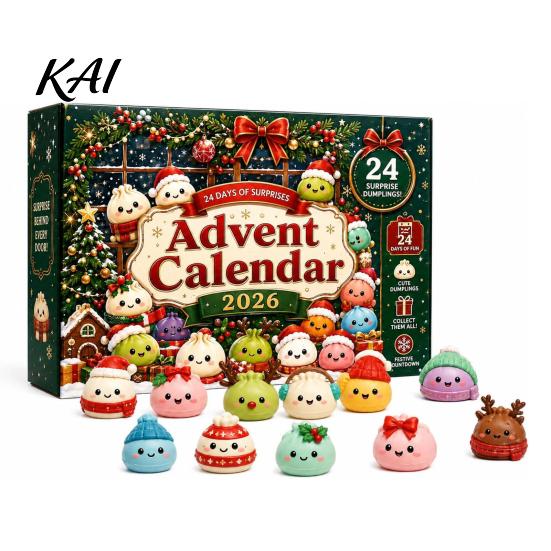 Unique Christmas Collectible Figures Advent Calendar with Squeeze Toys, Cute Silicone Dumpling Figures, Surprise Gift Set Stress Relief Sensory Fidget