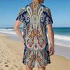 Men Vibrant Multicolor Vintage Paisley Print Short Sleeve Tee And Matching Shorts Two Piece Outfit