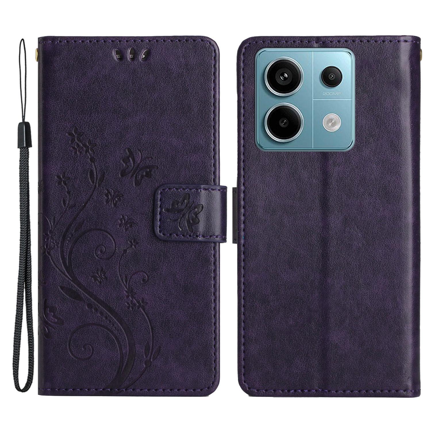 

For Xiaomi Redmi Note 13 5G Case Butterfly Pattern PU Leather Wallet Phone Cover Dark Purple