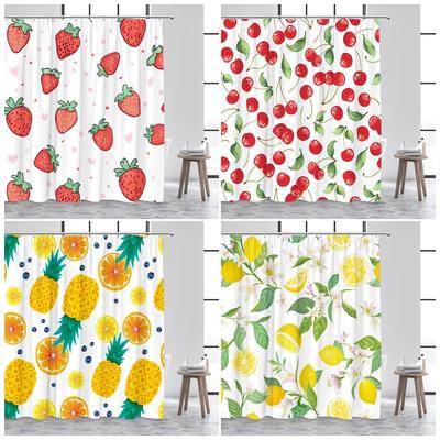 Tropical Fruits Shower Curtains Red Strawberry Lemon Pineapple Blueberry Cherry Bath Curtain Polyester Bathroom Decor with Hoo