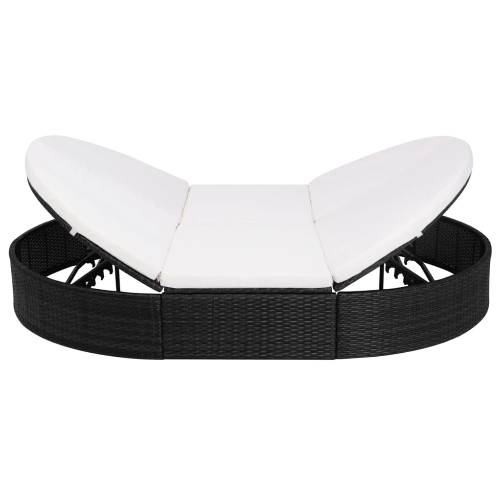 Outdoor Lounge Bed with Cushions Poly Rattan Black