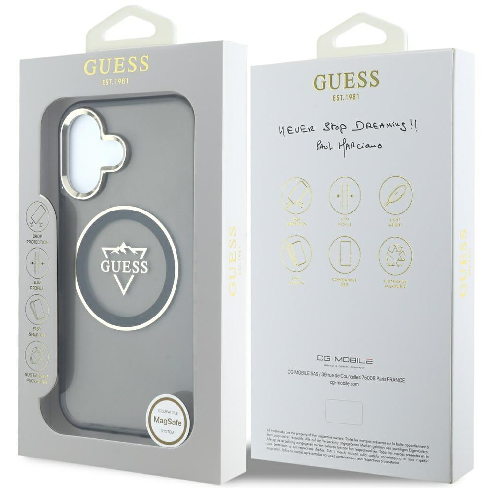 Guess IML Metal Mountain Logo MagSafe case for iPhone 16 black