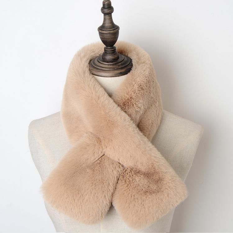 Winter Faux Rex Rabbit Fur Whole Skin Scarf Women Double-Sided Plush Thickened Warm Cross Neck Wrap Fur Collar Shawl
