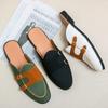 Canvas Leather Shoes Men Casual Handmade Muller Loafers Men Slip On Flats Driving Dress Shoes Half Slippers 38-47