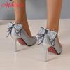 Fashion Aphixta 2024 New Bling Butterfly-knot 10cm Stiletto Heel Shoes Women Pumps Flowers Officile Pointed Toe Super Big Size 49 50