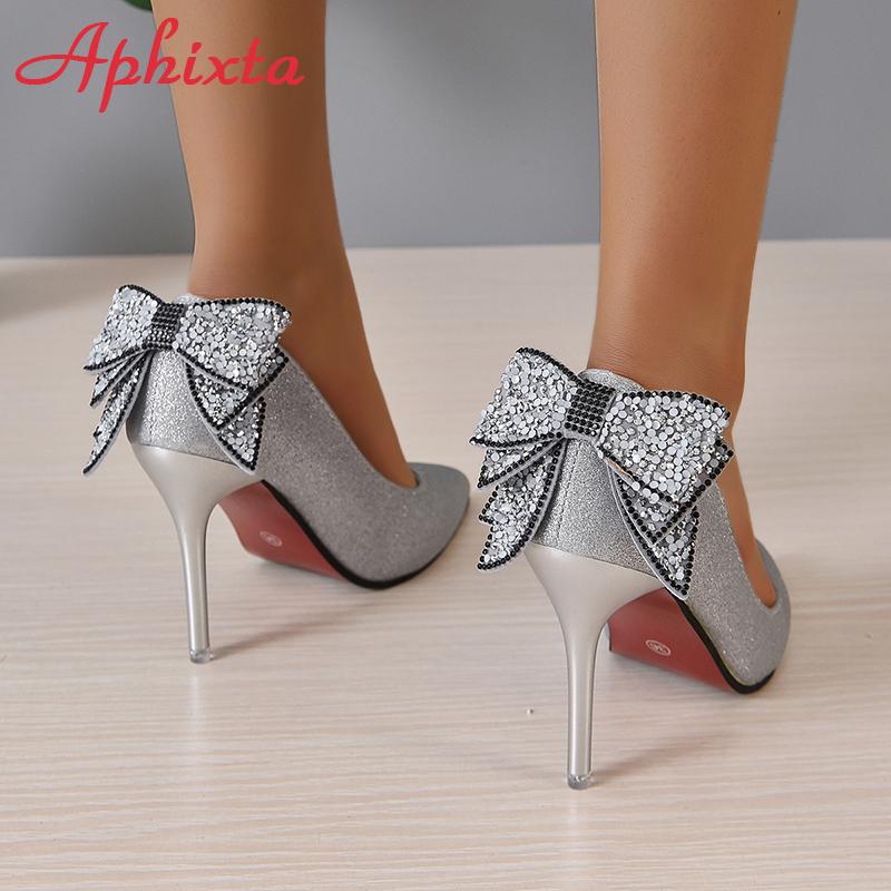 Fashion Aphixta 2024 New Bling Butterfly-knot 10cm Stiletto Heel Shoes Women Pumps Flowers Officile Pointed Toe Super Big Size 49 50