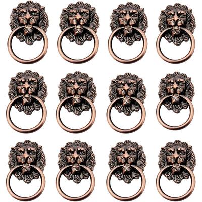 12PCS Door Knobs Diameter Knocker Handles Pulls Green Bronze Color Pure Copper Die Casting Lion Head Vintage