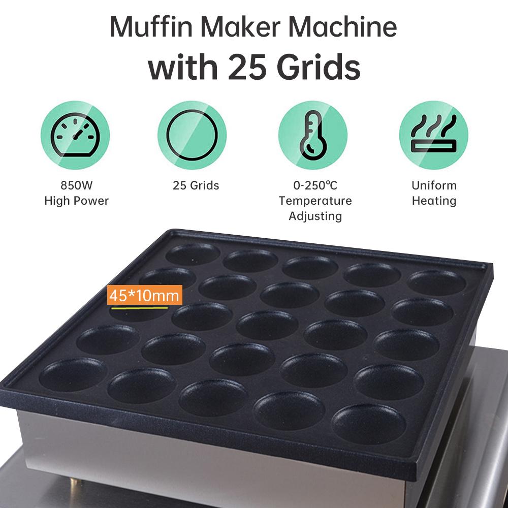 Pannenkoekenmaker Machine Elektrische Muffinmaker Machine Anti-aanbak Pannenkoeken Machine met 25 Roosters voor Thuis Keuken Cafe Winkel Dessert Winkel