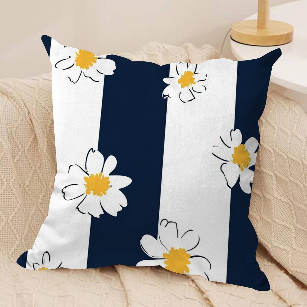 Clear Striped Daisy Cushion Cover Soft Plush Fabric DoubleSided Printed Sofa Cushion Cover for All Seasons Home Decor Gift