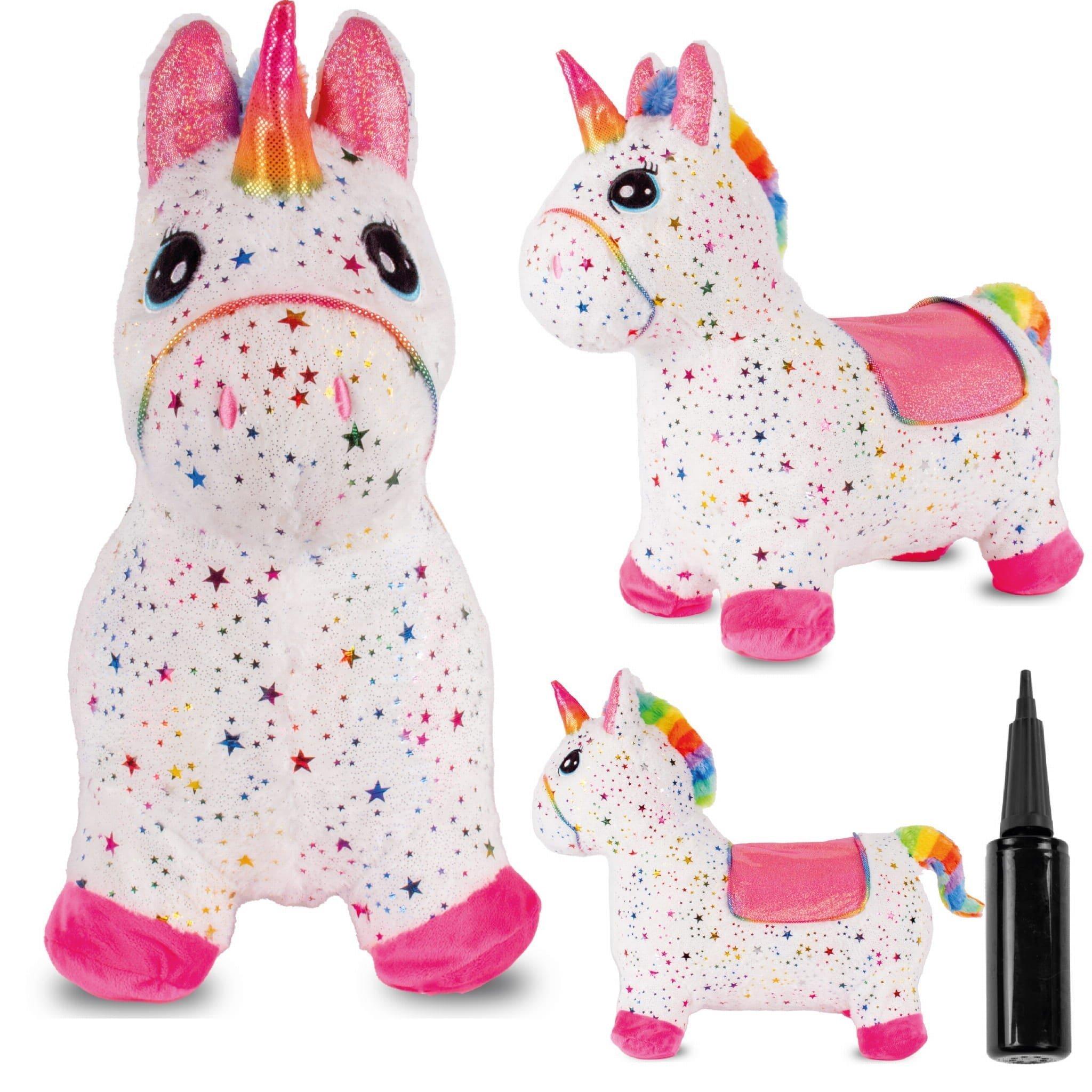 sun baby - Springdier met pomp vanaaf 1 jaar - Eenhoorn - wit met sterren - max 50kg, duurzaam rubber, gecertificeerd, bpa-vrij, springpaard, springhond