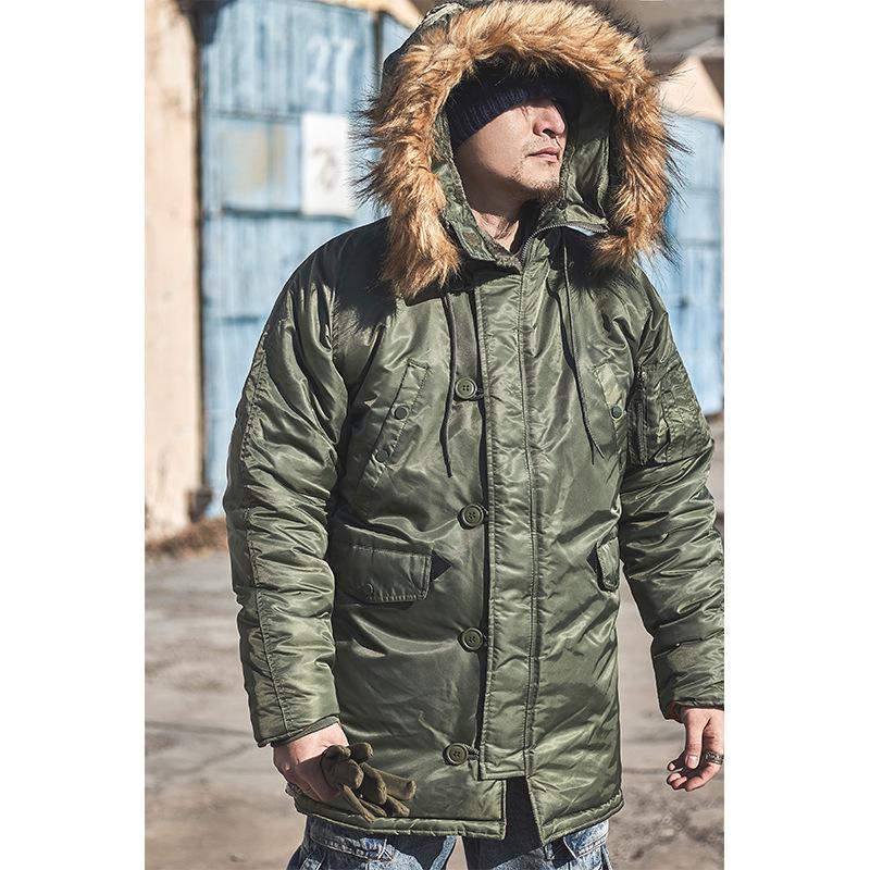 Normanlong Men's N3B Military Style Hooded Cotton Coat – Winter Mid-Length Jacket