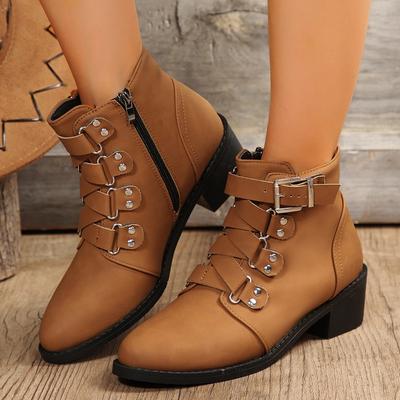 Ladies Shoes Hot Sale Side Zipper Women Boots Winter Rome Pointed Toe Solid Short Barrel Chunky Heel Chelsea Boots Zapatos