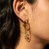 Gold Color Hoop Earrings with Chain Tassel Pendant Zircon Dangle Earrings for Women Stainless Steel Trendy Fashion Jewelry Gift