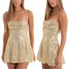 Women Shiny Sequins Dress Summer Backless A-Line Mini Party Dress for Cocktail Beach Streetwear