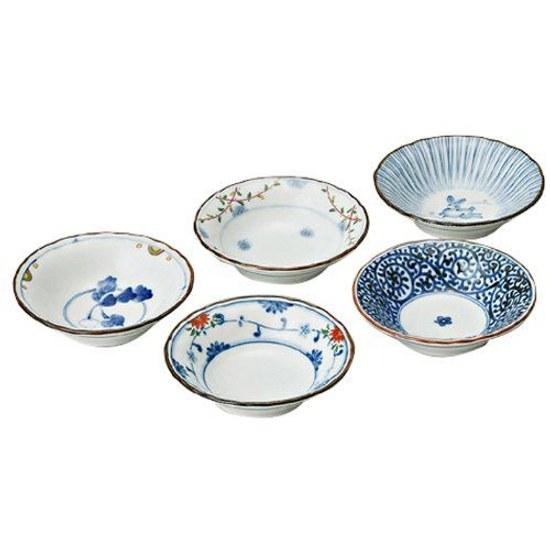 Saikaitoki Hasami-yaki small bowl set somenishiki-e variation diameter 9.5cm 5 designs tableware gift birthday stylish microwave safe dishwasher made
