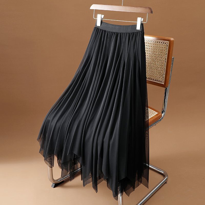 Women's Summer High-Waist Irregular Flowing Sheer Midi Skirt - Elegant Fairycore Long Skirt with Premium Shine