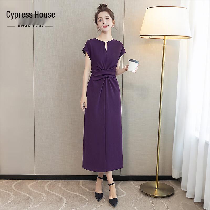 Women s Elegant Pleated V-Neck Midi Dress S