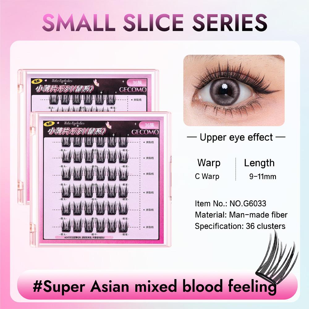 

GECOMO Маленькие Тонкие Без клея Накладные ресницы, Густые Подкрученные Сегментированные Без снятия, Подходят для начинающих
