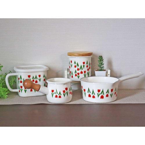 Tamahashi Storage Container, Square Pot, Enamel, 1450ml, Induction and Gas Compatible, Made In Japan, Aderia Retro, White, Collec ADR-33