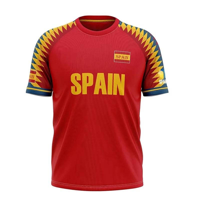 Camiseta con Estampado 3D de la Bandera Nacional de España para Hombre Colores Mangas Cortas Camiseta Streetwear Ropa Harajuku Cuello Redondo Camisetas Holgadas Top