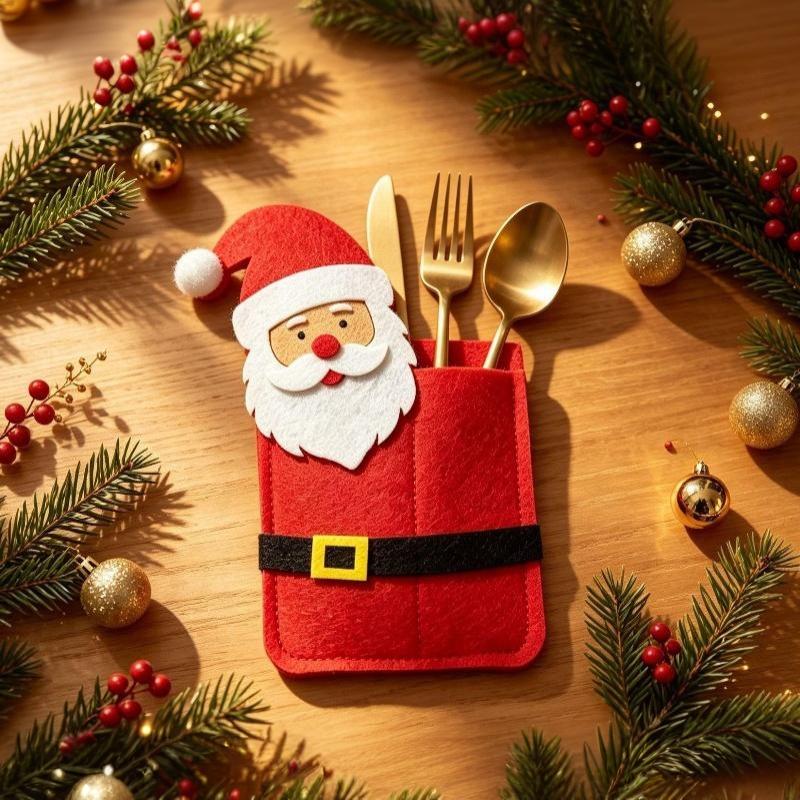Weihnachtliche Besteckhalter mit niedlichen Cartoon-Tierdesigns für den festlichen Esstisch