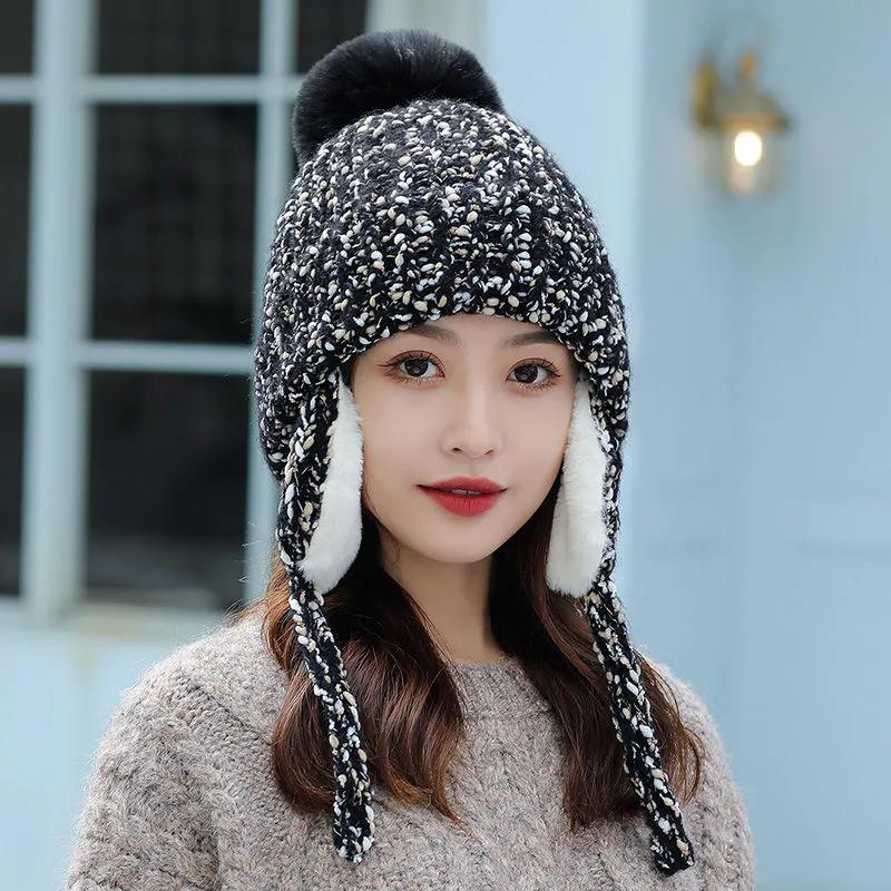 WTEMPO Women's Winter Warm Casual Plus Fleece Thick Ear-protection Woolen Hats Sweet Skiing Cycling Knitted Bomber Hats