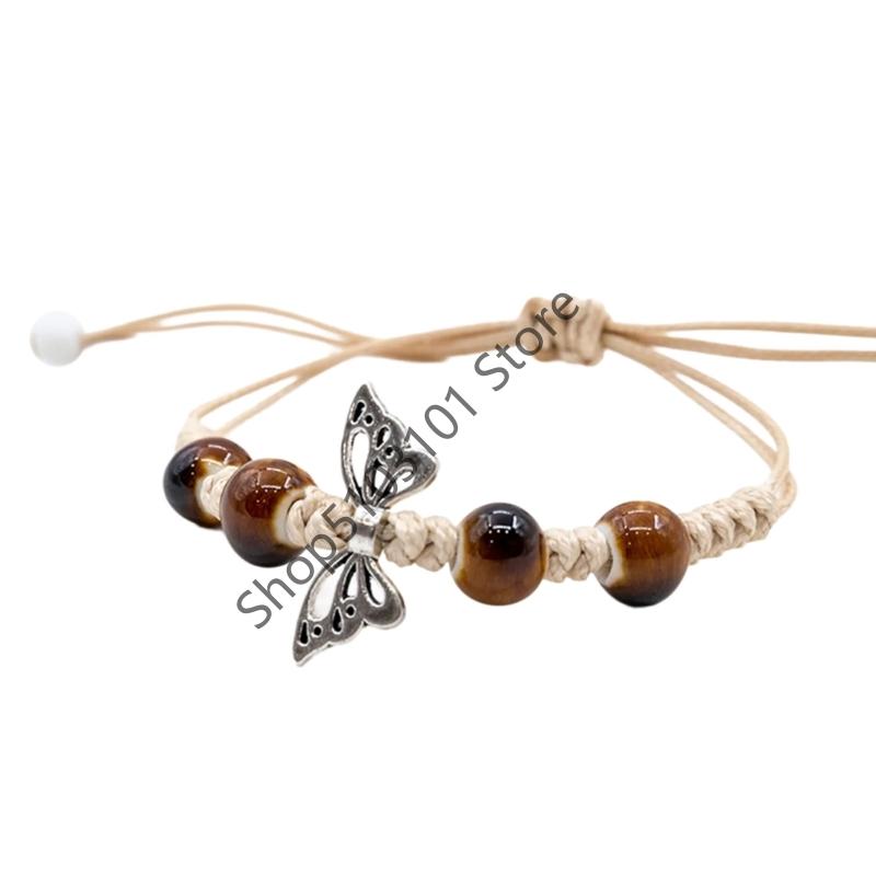 Big Eye Cat Bracelets for Women Men Sweet Cool Heart Ceramic Beaded Bracelet Adjustable Braided Rope Aesthetic Party Jewelry