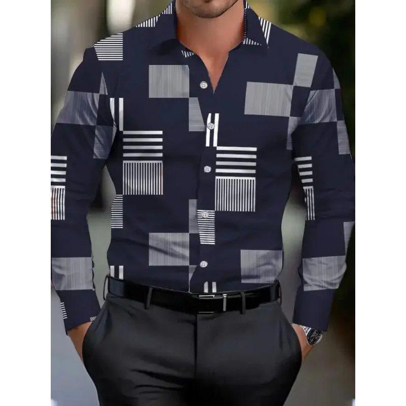 Męska koszula z długim rękawem slim fit drukowana w 3D - Modna biznesowa casual, rozciągliwa w czterech kierunkach na wiosnę i jesień