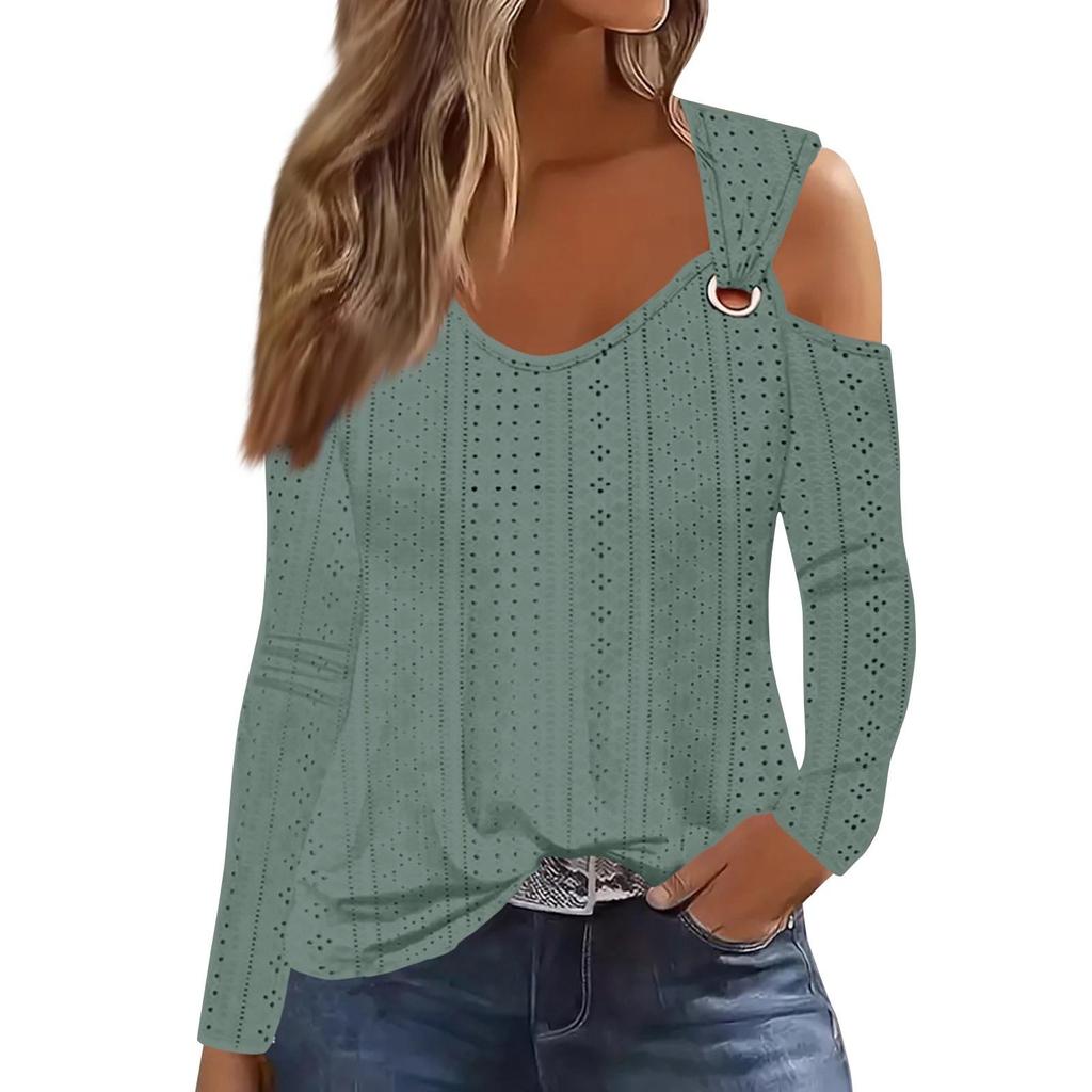 New V-neck Off Shoulder Casual Solid Color  Women's T-Shirt Top