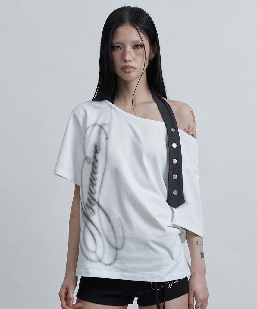 Aejeuyua Belted Halter Off-Shoulder Tee White