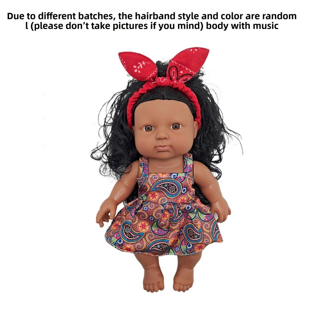18-47CM Black Doll Full Body Vinyl Reborn Doll Soft Glue Simulation Baby African Doll Music Doll