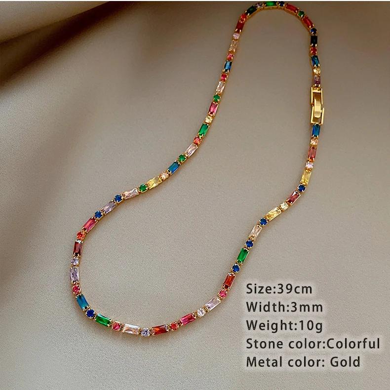 

2024 Luxury Design Colorful Zircon Chain Necklace Bracelet Jewelry Sets Korean Fashion Accessories Exquisite Gift for Womens