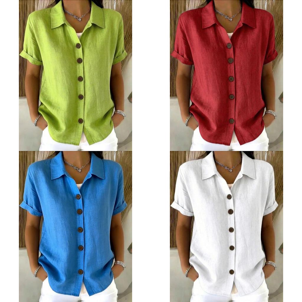 Spring Bohemian Style Short Sleeve Shirt With Padded Patching For Casual Office Wear