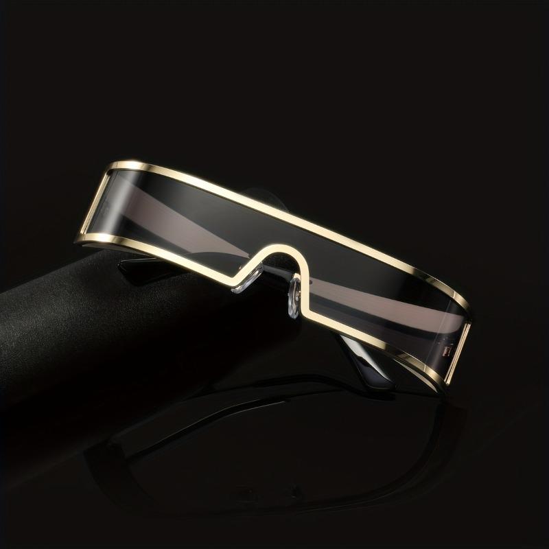 Non-polarized Vintage Trendy Design Small Frame Punk One-Piece Women Men Sunglasses Metal Frame Outdoor Driving Men Sun Eyeglasses