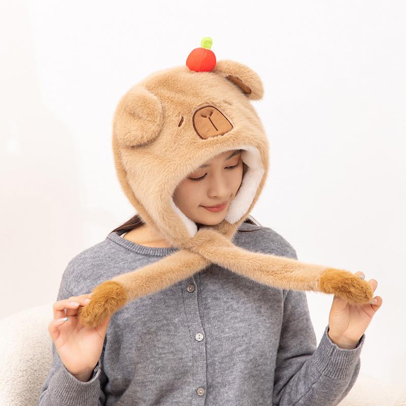 Capybara Hat Plush Movable Ears Winter Warm Cartoon Animal Hats Decorations