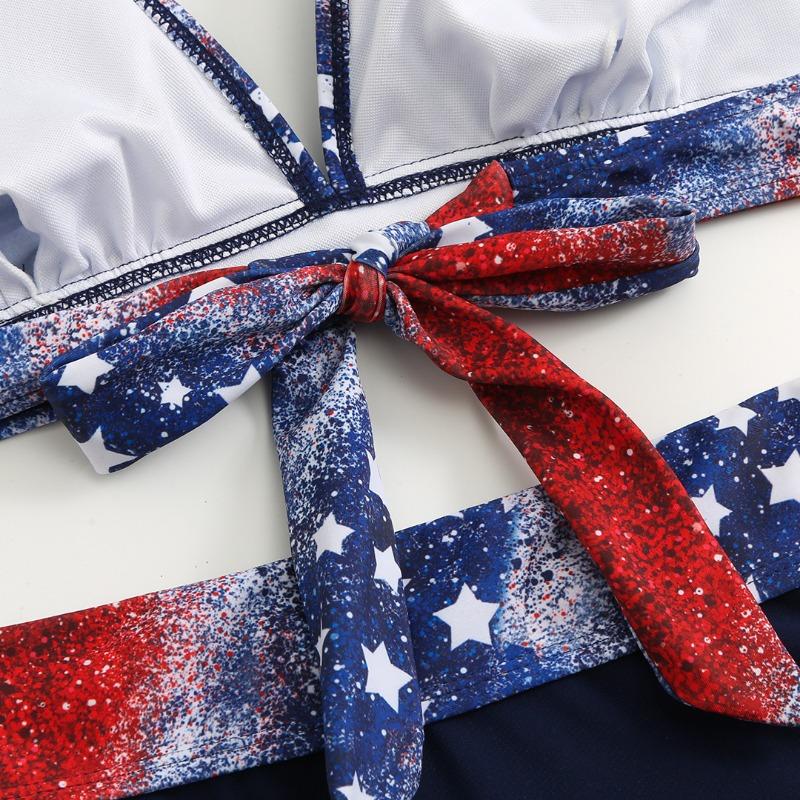 Women Flag Print Bikini Set Red Blue White Star Stripe 2 Piece Swimsuit