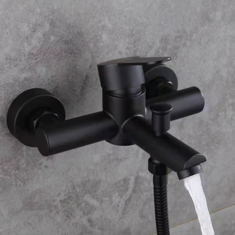 Stainless Steel 304 Contemporary Matte Black Dual Outlet Water Hotel-Grade Wall Mounted Shower Bathtub Mixer Faucet Tap