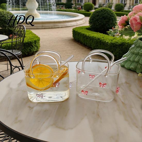 Mocktail Glassware Handmade Glass Purse 550ml Borosilicate Cup Tote Shape Cute Cocktail And Iced Tea Small Bedside Table Vase Multi-purpose