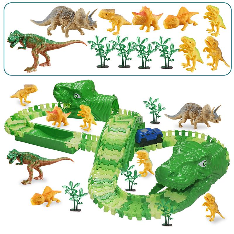 165pcs Electric Dinosaur Rail Car Track Racing Toy Set Bend Flexible Race Track
