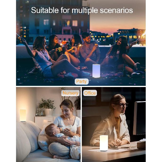 Bedside Table Lamp Touch & Remote 3 Modes & 256 RGB Colors, Touch Night Light for Kids with Warm White Lights Dimmable, Nursery Night Light Timer for