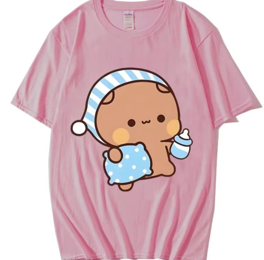 Couple Shirts Kawaii Cute Bubu Panda Going To Sleep With Dudu Bear Graphic Tshirt Cotton Unisex Unisex Clothes Long Sleeve Tees
