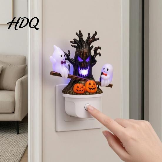 Scary Halloween Ornament Night Light Plug-in Resin Seesaw Ghost And Dead Tree Light Lamp Waterproof Spooky Decor for Bedroom Party Decoration