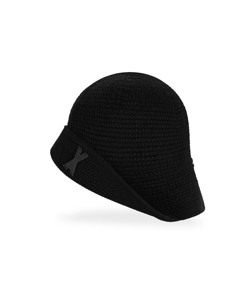 Bajal Va Patch Wide Brim Knit Bucket Hat Black