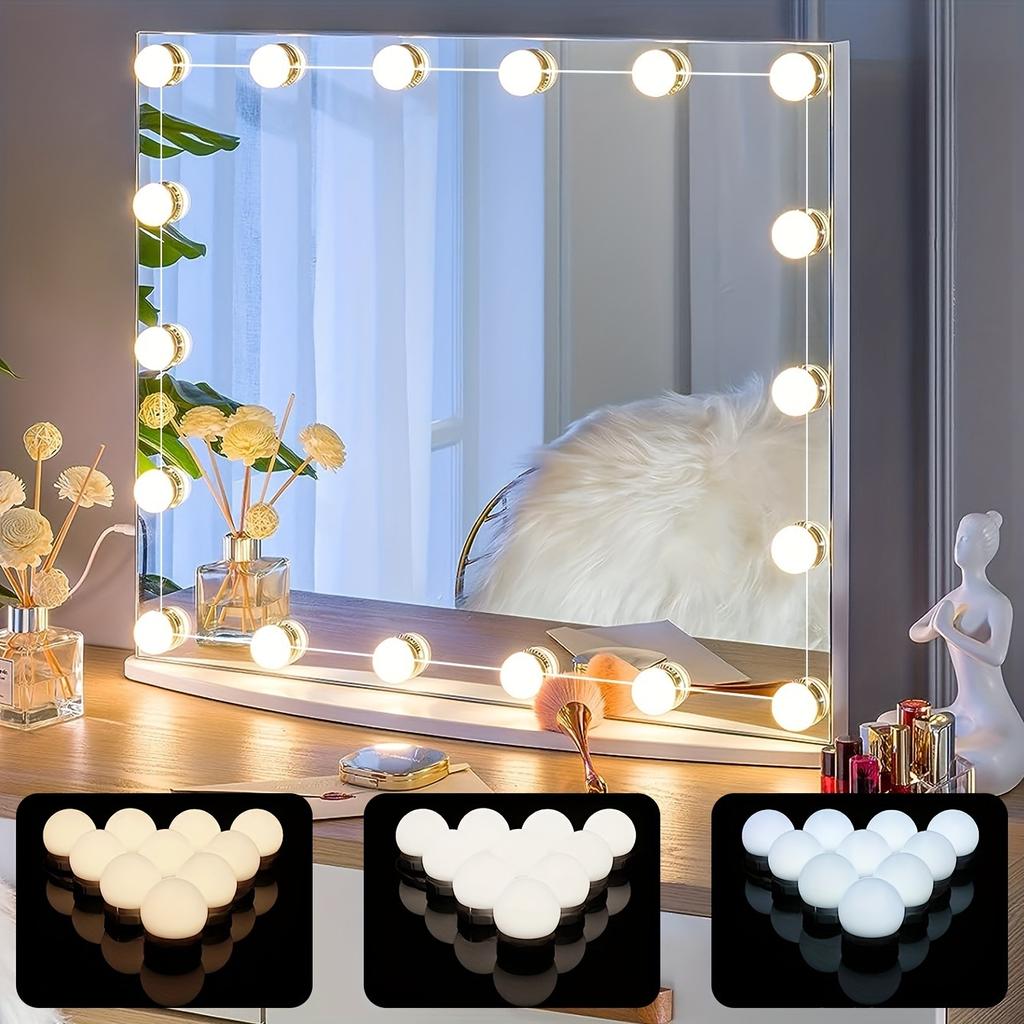 LED Mirror Makeup Light - Adjustable Bulbs, Color And Brightness Adjustable, USB Cable For Makeup Enthusiasts - Perfect for Vanity, Bedroom Bathroom